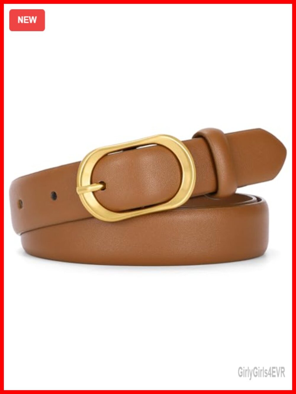 Women Belt with Oval Gold Buckle, PU Leather Waist Belt for Jeans Dresses